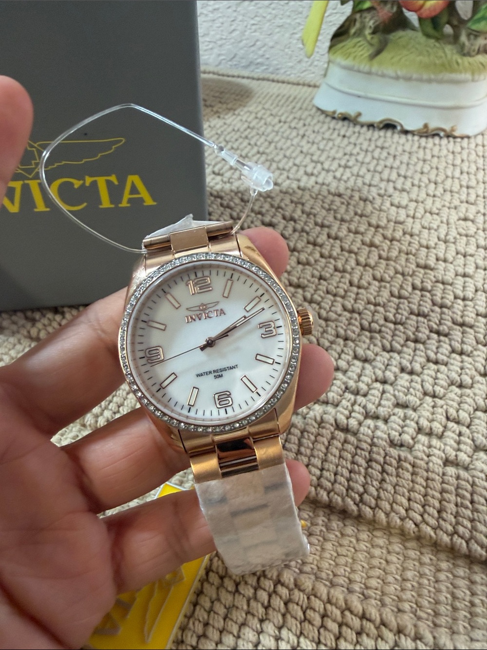 New Invicta 50136 Rose Gold Mother-of-Pearl Crystal Watch